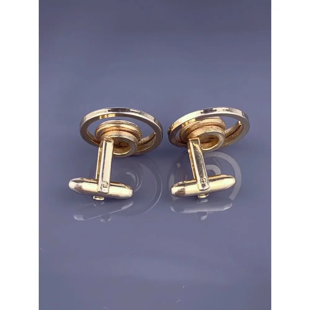 Red Cut Glass Open Circle Cufflinks Gold Tone Modernist Coil Simple Vintage